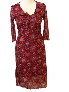 Vintage Y2K Babydoll Elena Gilbert Fitted Burgundy Fairy  Womens Dress Medium
